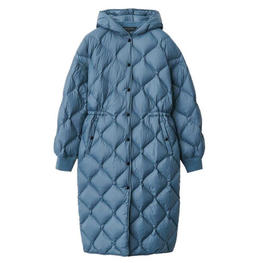 Rag Bone Szm Rudy Quilted Long Nylon Puffer Coat Dark Grey