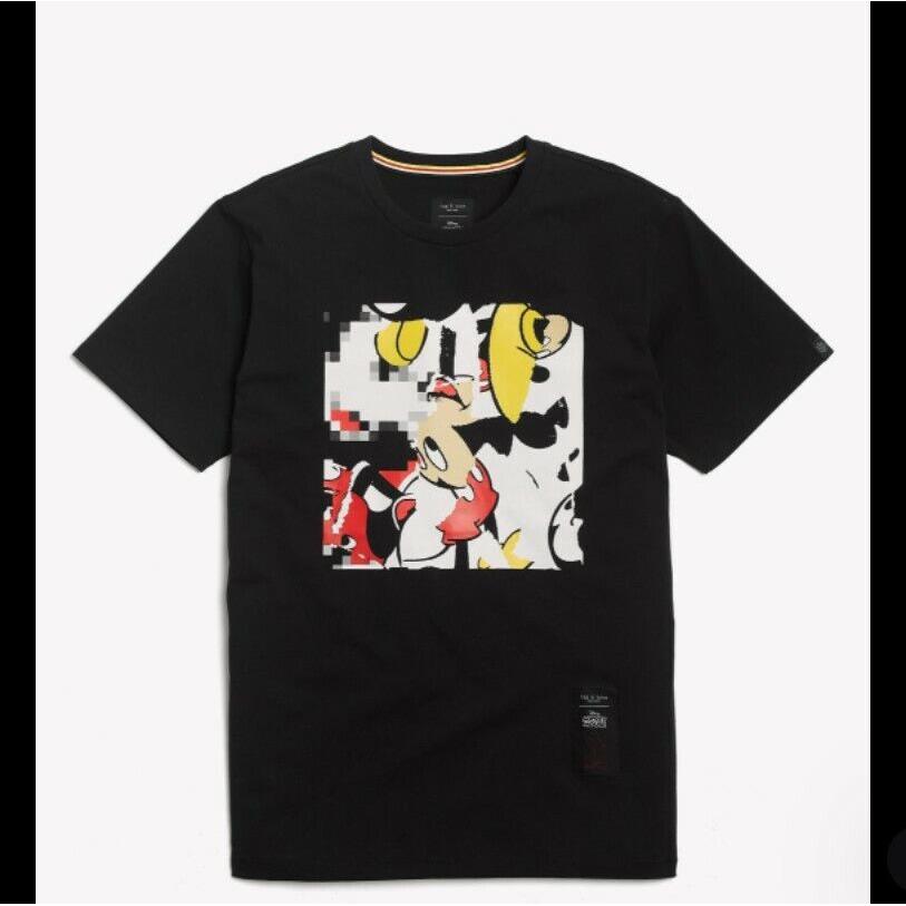 Rag and Bone Men`s Mickey Mouse Box Graphic 90th Birthday Black T-shirt Sz L