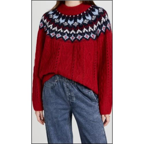 sz Small Rag Bone Sweater Turtleneck Willow Fairisle Red Navy Wool Knit