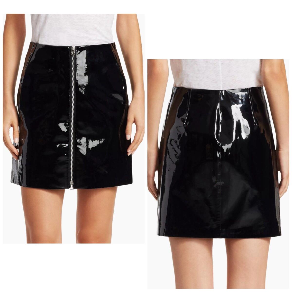 Rag Bone Heidi Patent Skirt Front Zip In Black Size: 24