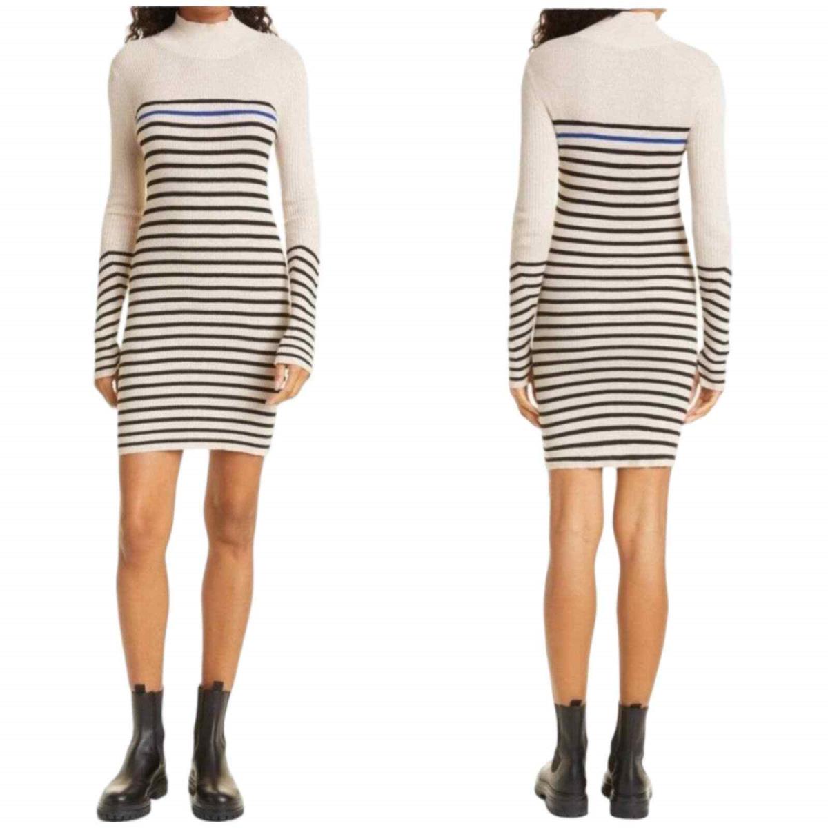 Rag Bone Kate Stripe Turtleneck Mini Sweater Dress Size L Cashmere Blend