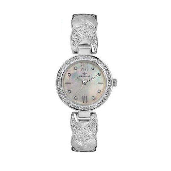 VP BY Timex Silver Crystals Mop Dial Roman `S Link Bracelet WATCH-CC3D80500