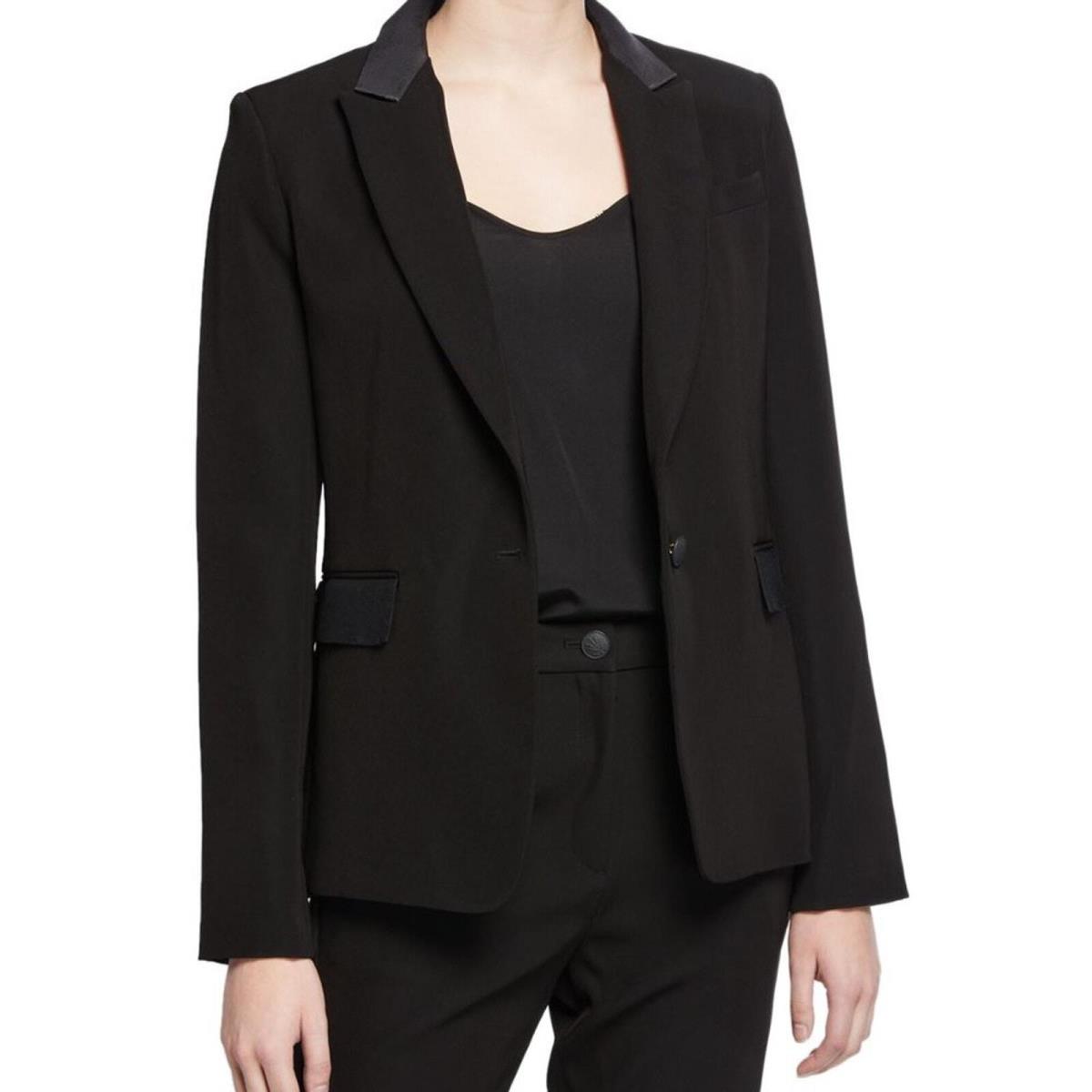 Rag Bone Rylie Crepe Blazer Sz 2 Black One Button Wool Blend A6C