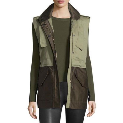 Rag Bone Cotton Color Block Kinsley Army Green Utility Vest Jacket Sz.10