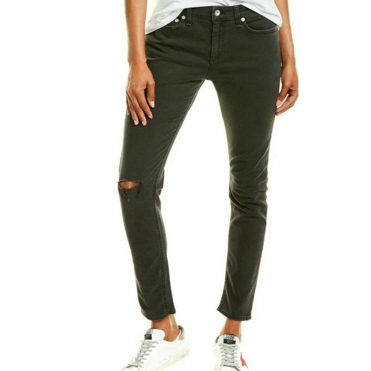 Black Rag Bone Wythe with Holes Cate Mid Rise Skinny Jeans Size 24