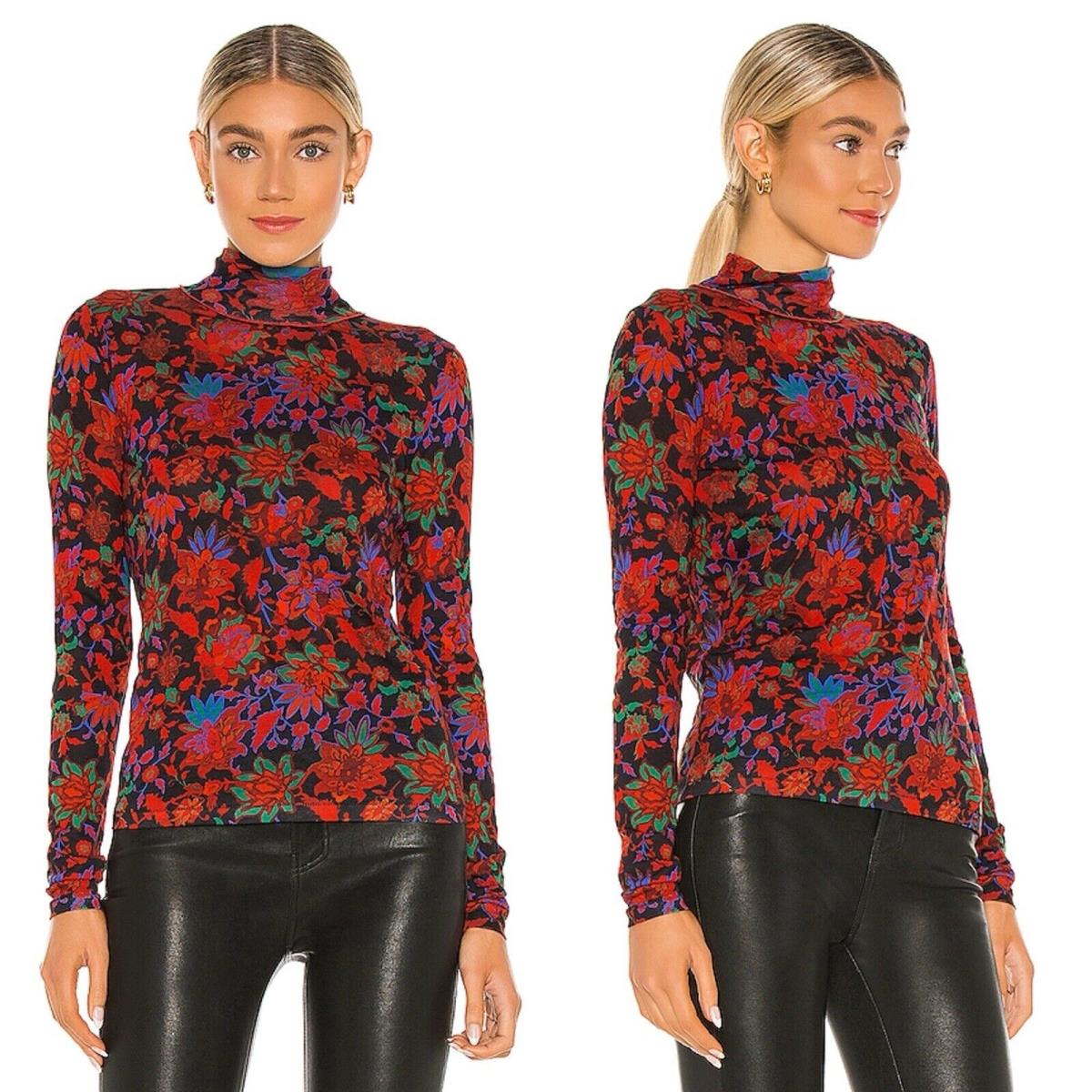 Rag Bone Wallpaper Shaw Floral Cotton Turtleneck in Red Multi Size XS