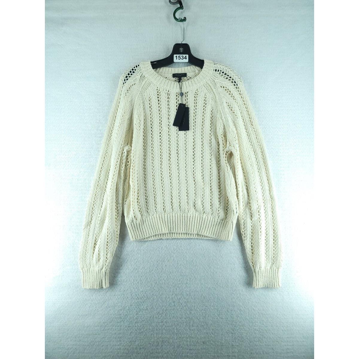 Rag Bone Adrienne Women`s Cotton Crew Neck Sweater - Ivory Size Large