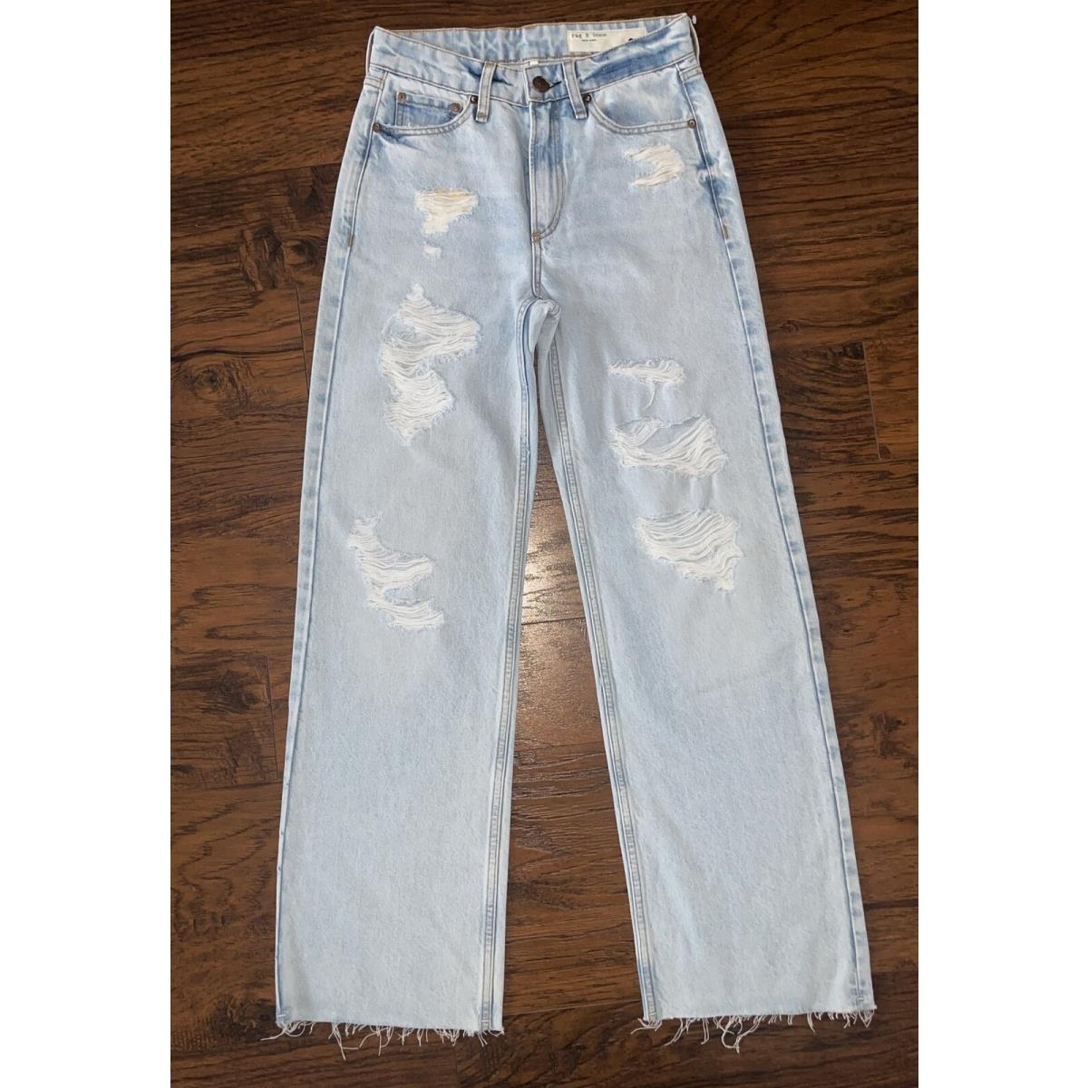 Rag Bone Logan Mid Rise Wide Leg Distressed Blue Jeans Size 28