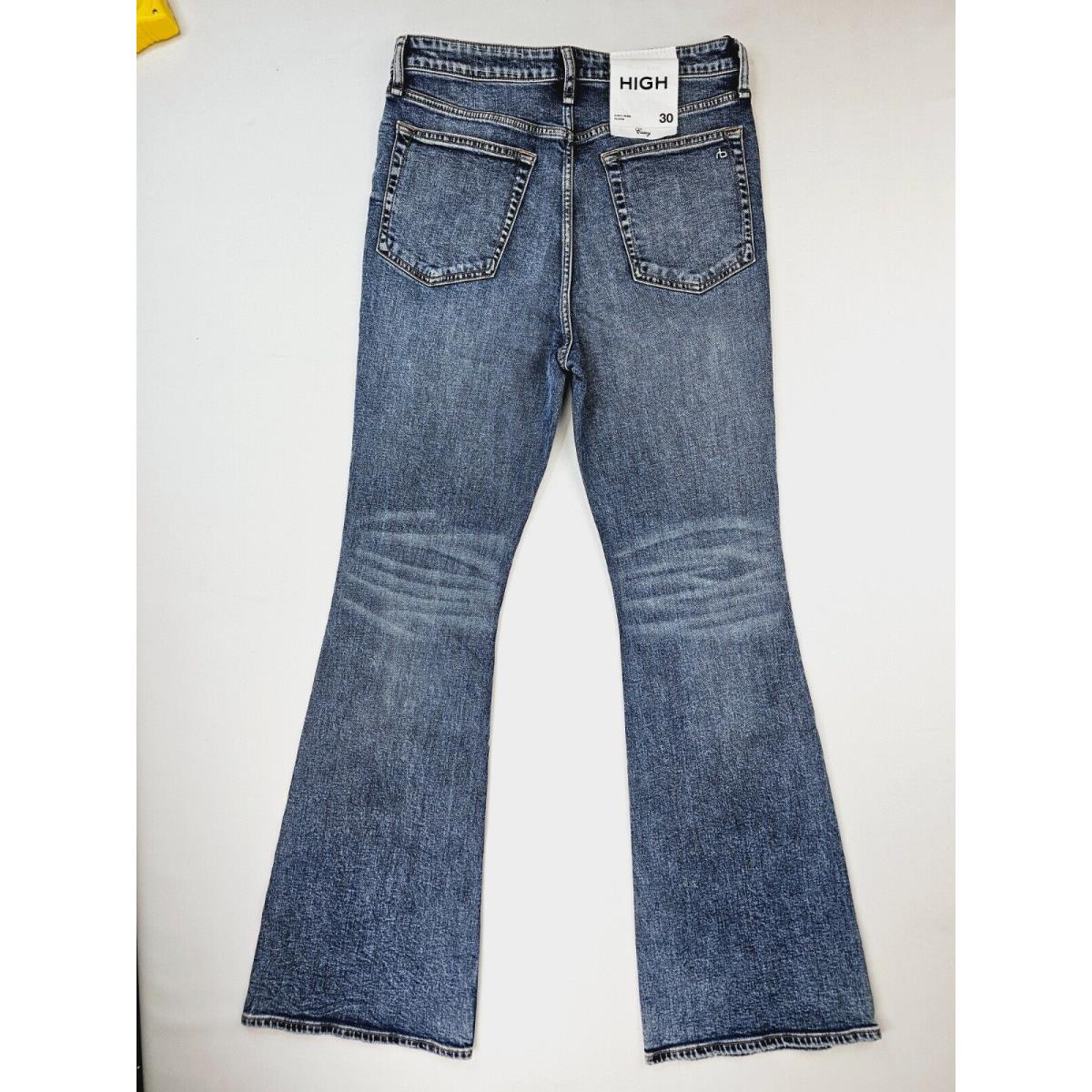 Rag Bone 30X34 Women`s Casey High Rise Flare Blue Denim Norwalk Logo Jeans