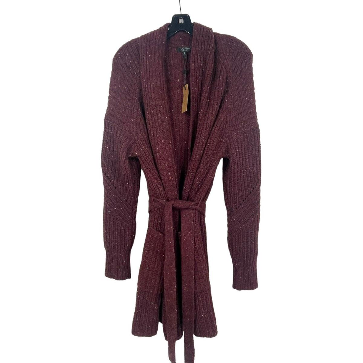 Rag Bone Burgundy Red Eco Donegal Wrap Tie Chunky Cardigan Sweater L