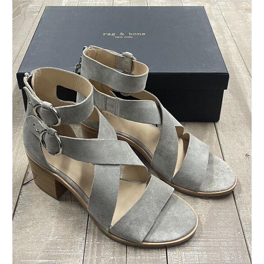 Rag Bone Mari Leather Heel Sandal In Cemento Suede Size: 40 US 10