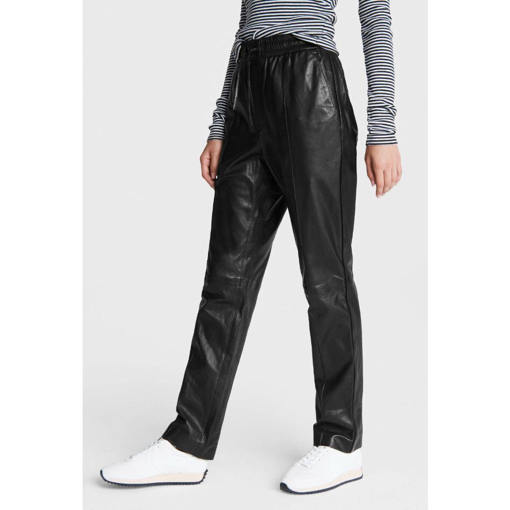 Rag Bone Szm Farris Drawstring Pull-on Straight Leather Pants Black