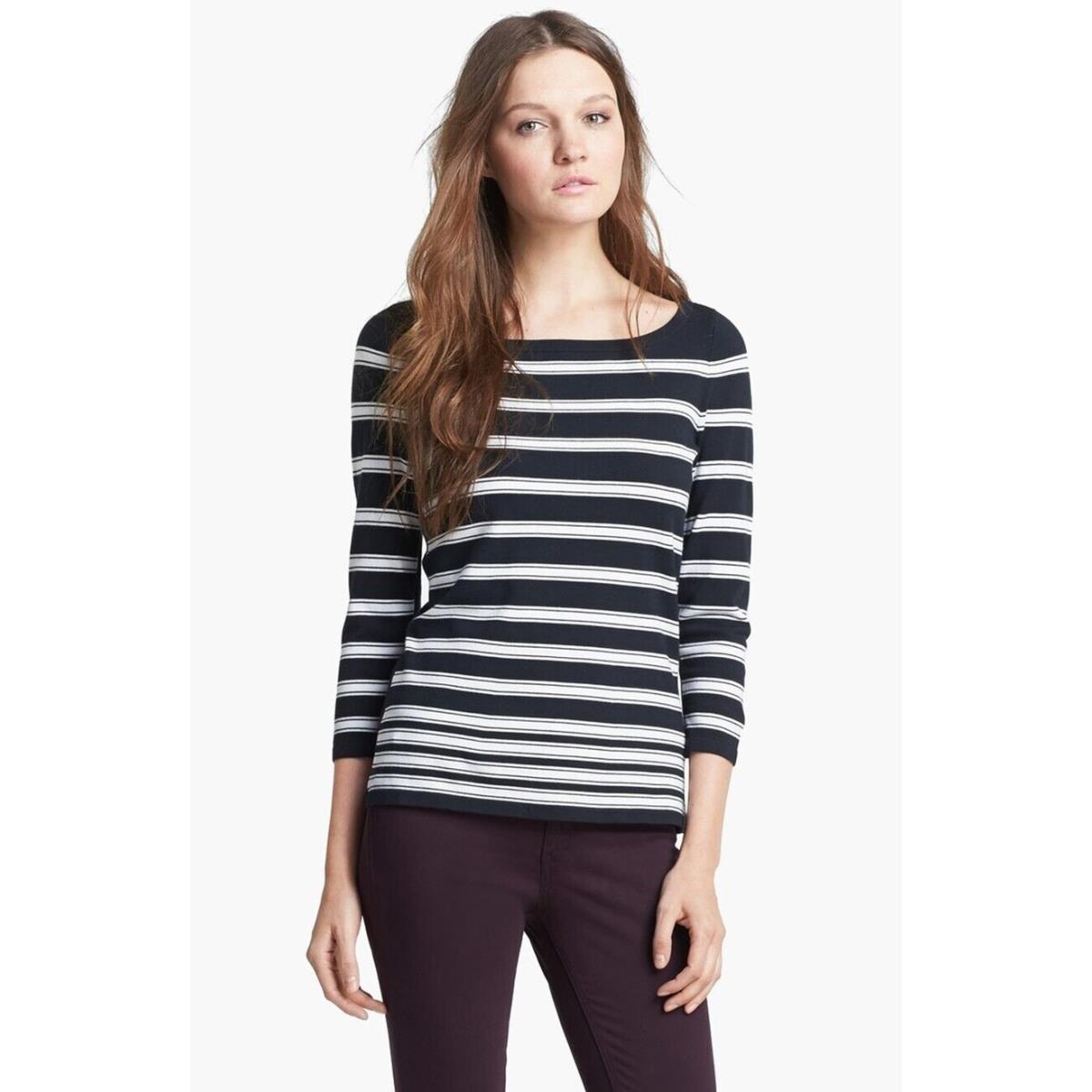 Rag Bone Womens `sara` 3/4 Sleeve Stripe Knit T-shirt Black/white Size Small