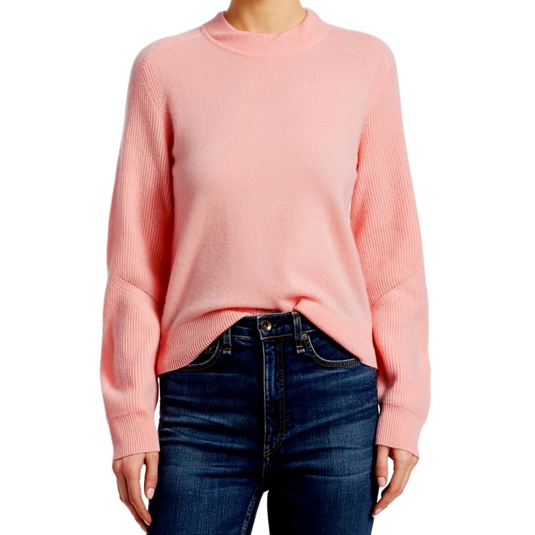 Women`s L Rag Bone Logan Relaxed Fit Ribbed Sleeve Cashmere Sweater Pink