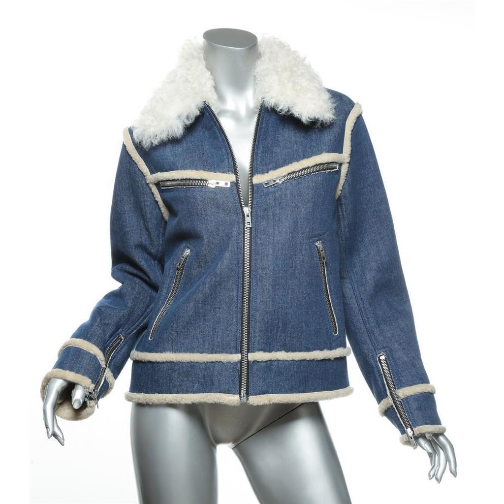 Rag Bone Womens Shearling Denim Andrew Full Zip Front Jacket Coat S 195