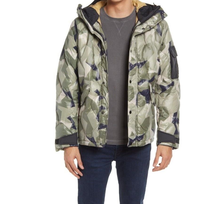 Rag Bone Men`s Camo Down Hooded Shield Jacket Size Xxl. Camo