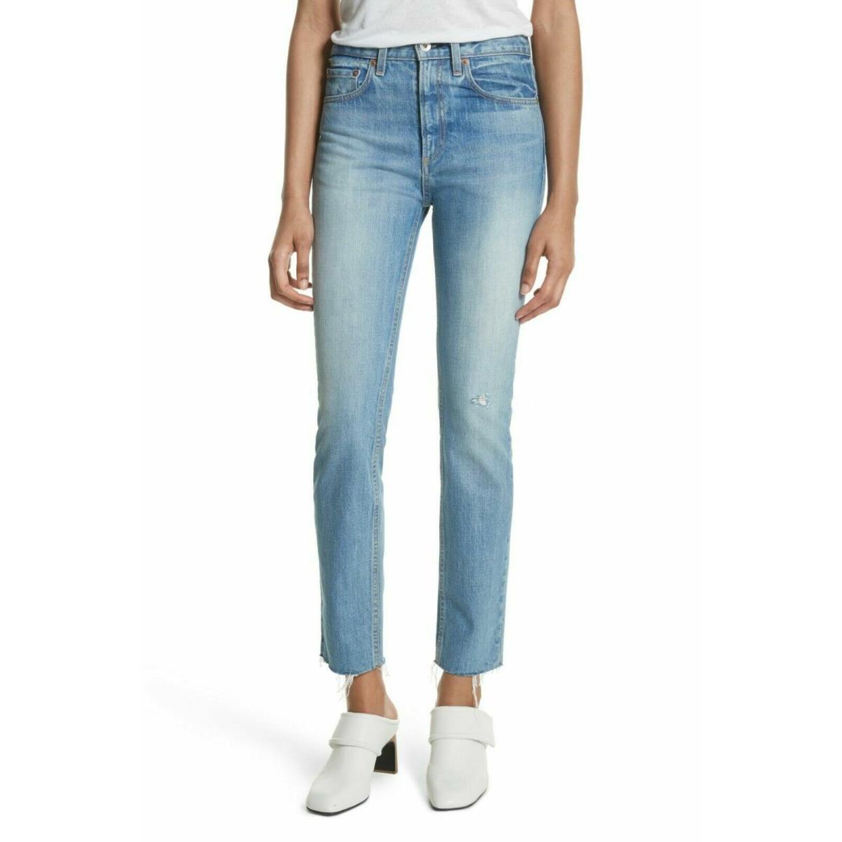 Rag Bone /jean High Rise Ankle Skinny in Helena Raw Hem Rigid Jeans 30