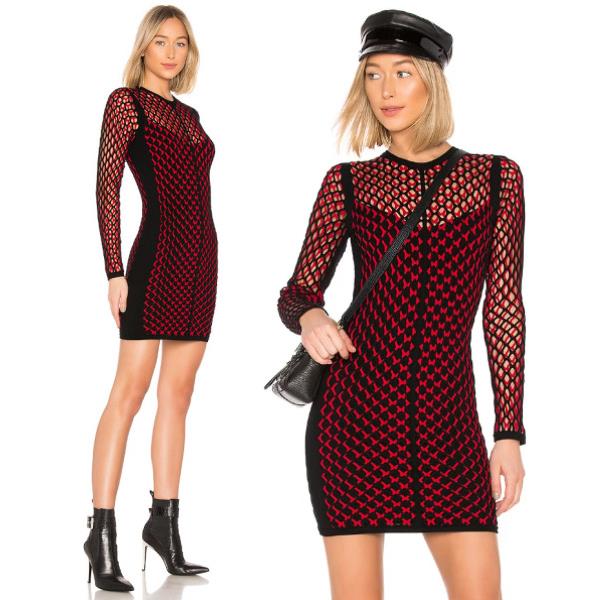 Rag Bone Wes Black/red Mesh Stitch Double Layer Bodycon Mini Dress sz S