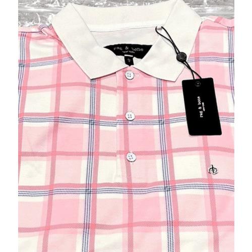 Rag Bone York Logo Mens Pink Interlock Polo Short Sleeve Shirt XL