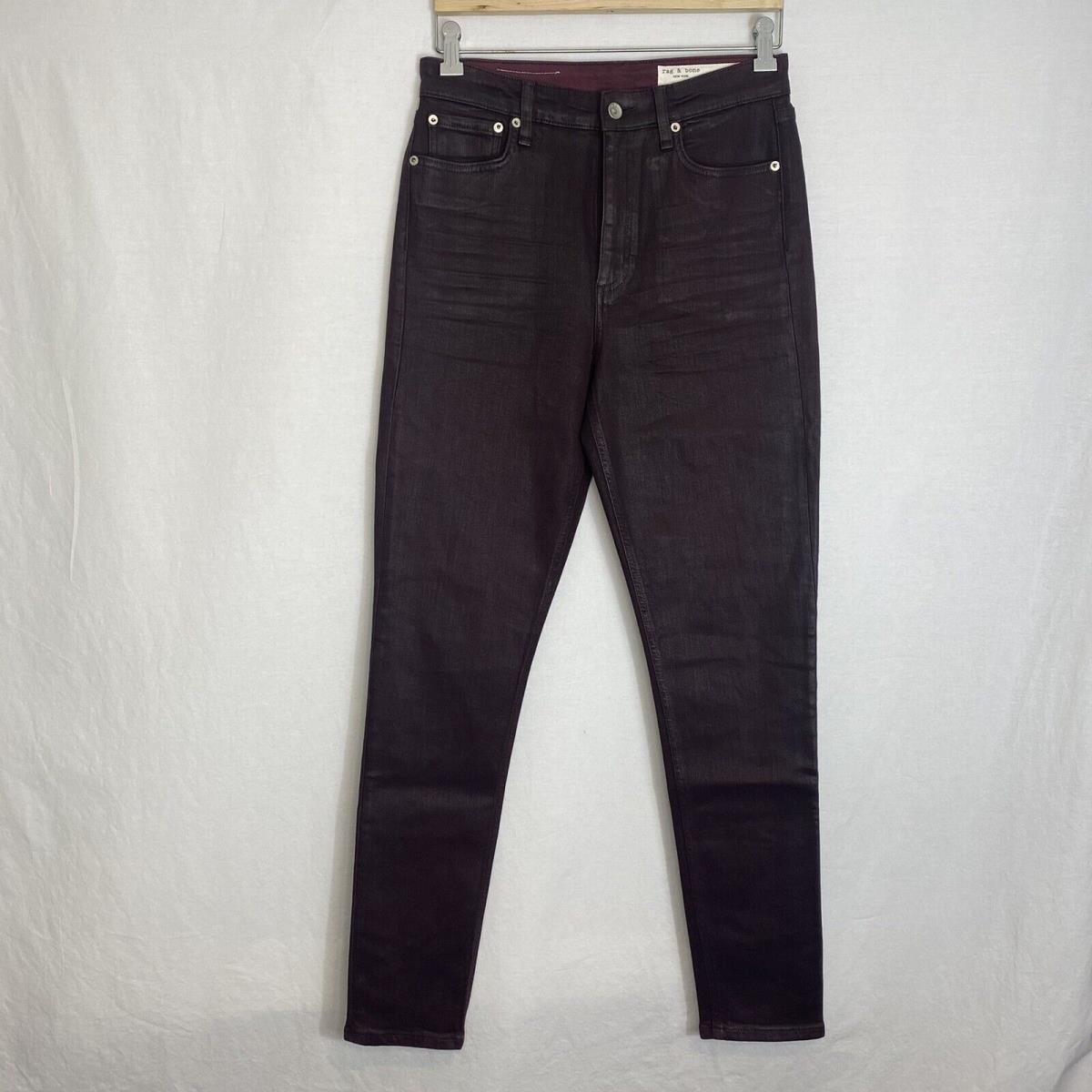 Rag Bone Nina High Rise Coated Plum Skinny Denim Jeans Women s Size 29