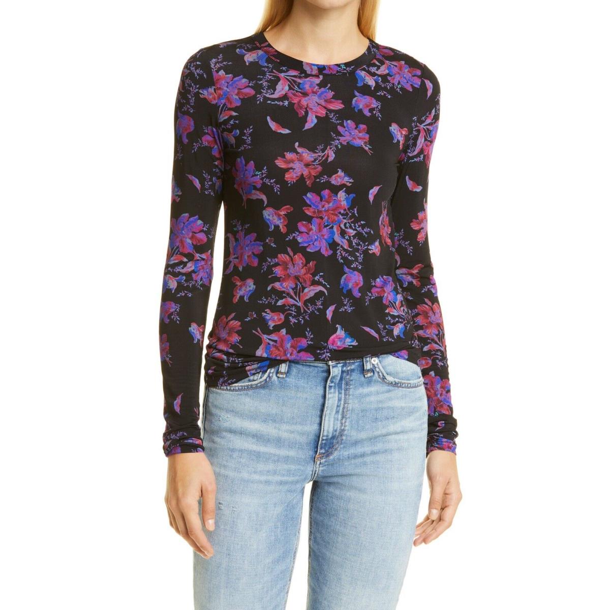 Rag Bone - Black Floral Sabeen Long Sleeve - Size Xxs