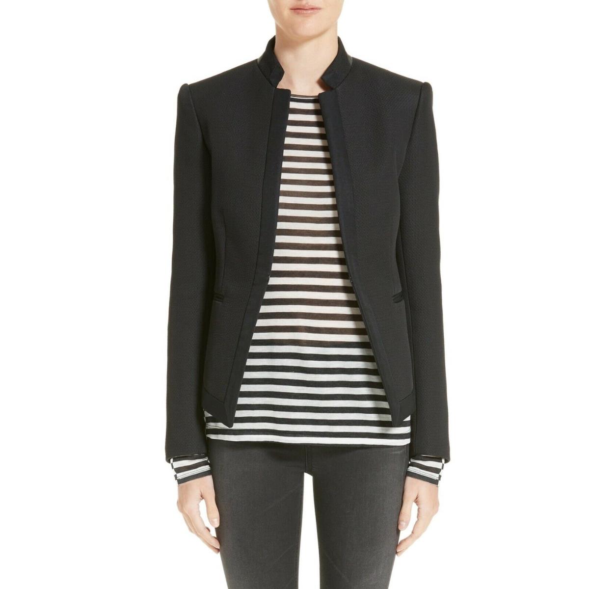 Rag Bone Waverly Blazer Black Leather Trim Size 8