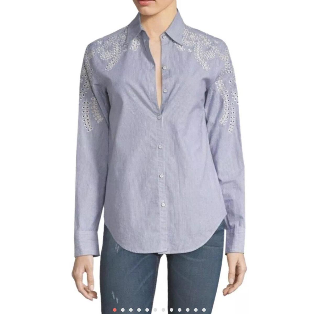 Rag Bone Stripe Sahara Shirt Blue Embroidered Button Down L Sleeve Size Xs