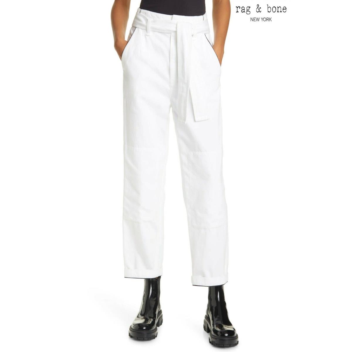 Rag Bone Super High Rise Paperbag-waist Darted Crop White Pants.sz 26