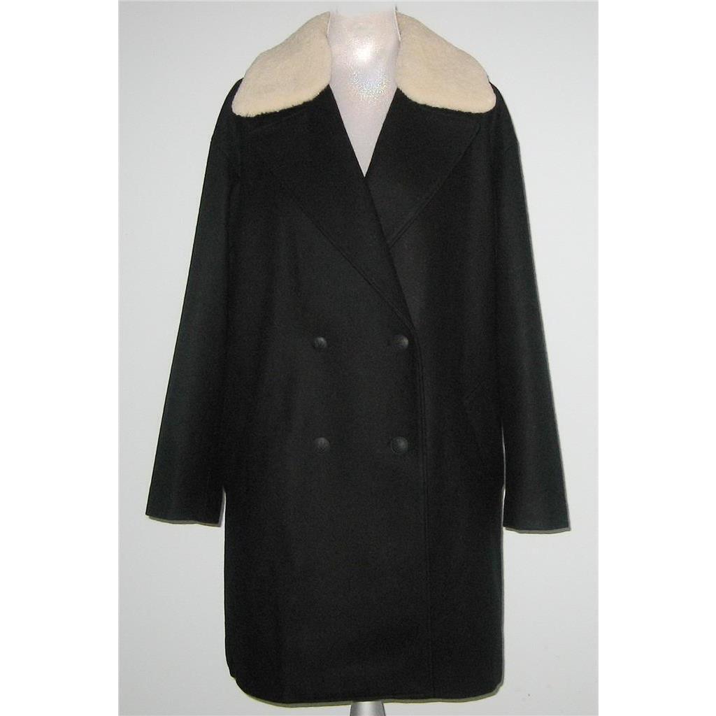 Rag Bone Mina Cocoon Virgin Wool Blend Coat Jacket Women XL Black MRP$1095