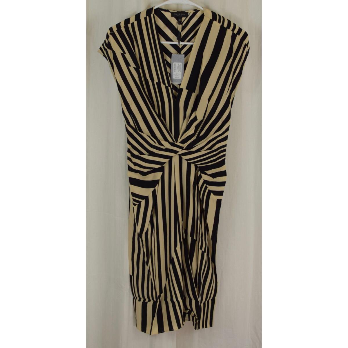 Rag Bone Women`s V-neck Silk Beatrice Striped Dress Size 00