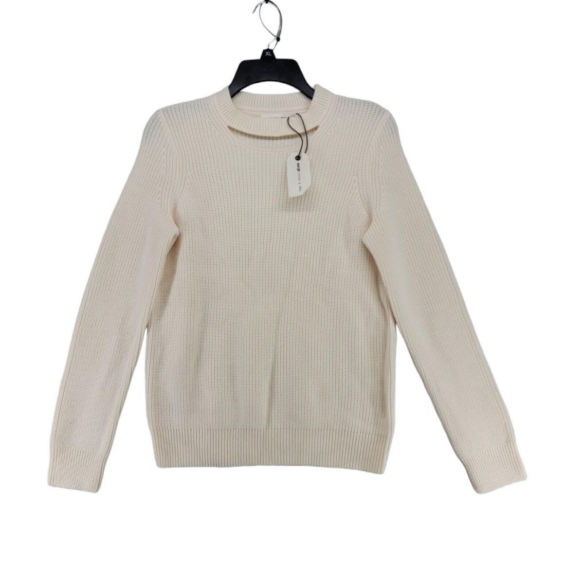 Rag Bone Tori Crew Neck Sweater Ivory Cut Out Merino Knit Pullover Size XS