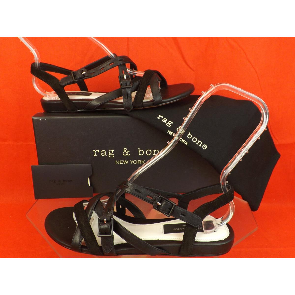 Rag Bone Black Hadi Leather Suede Criss Cross Strap Flat Sandal 39 Brazil