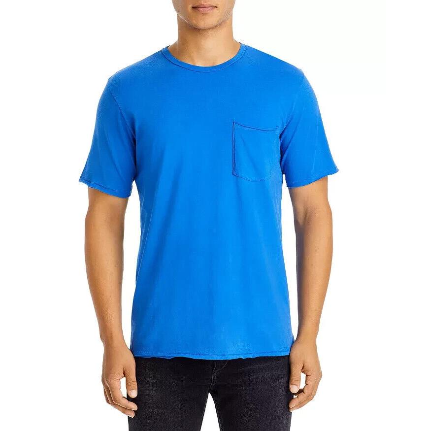 Rag Bone L5642 Mens Blue Miles Cotton Raw Edge Pocket Tee Size XL