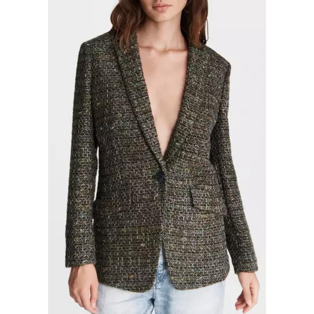 Rag Bone Sz0 Margot Linton Wool Boyfriend Blazer Jacket Green Multi