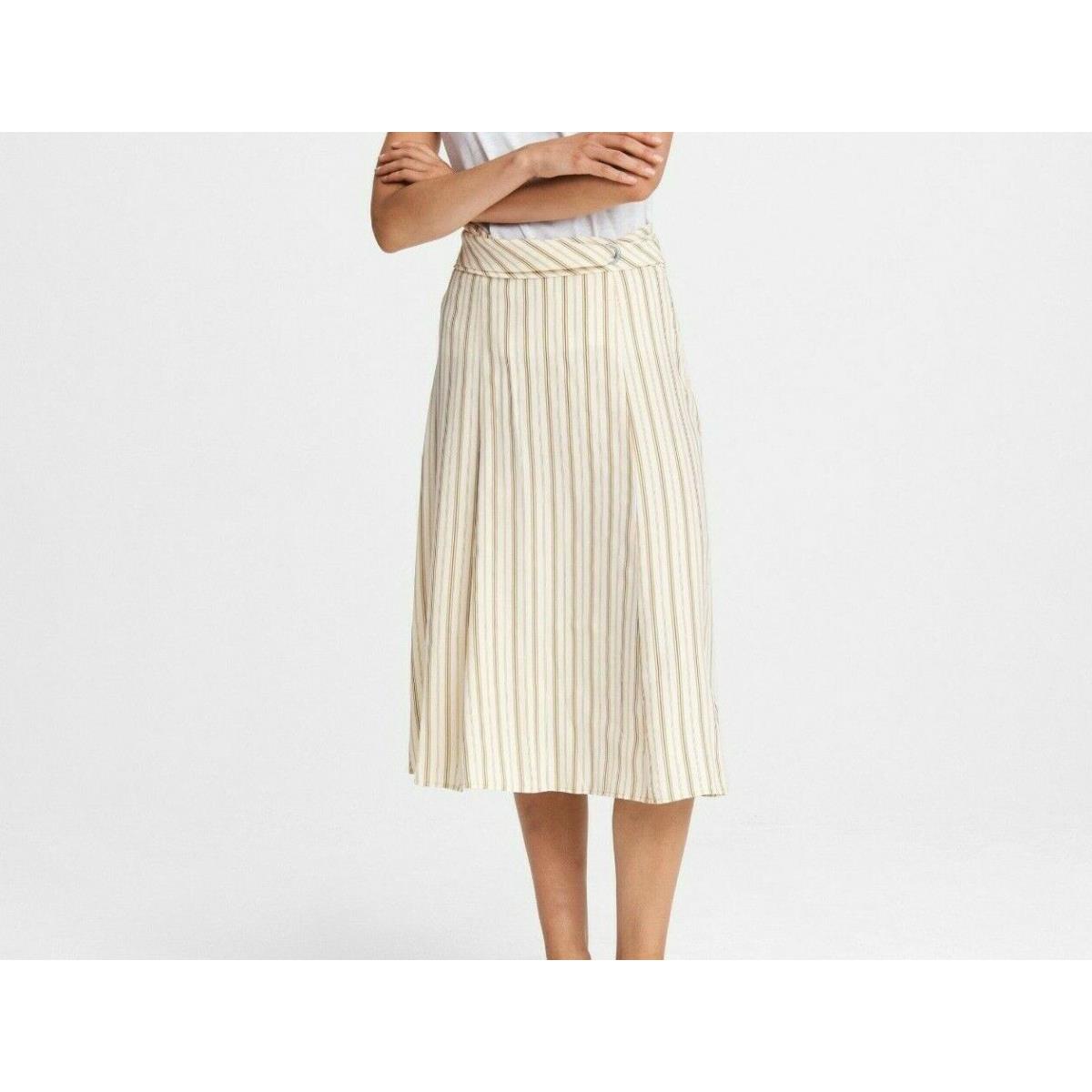 Rag Bone Women Felix Silk Midi Skirt Ivory Multi High Waist Tie Striped