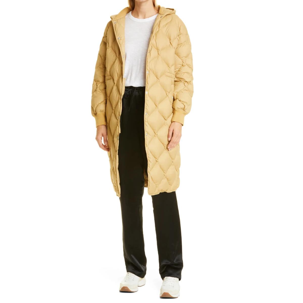 Rag Bone Women`s Beige Rudy Long Quilted Puffer Coat Size Large B9601