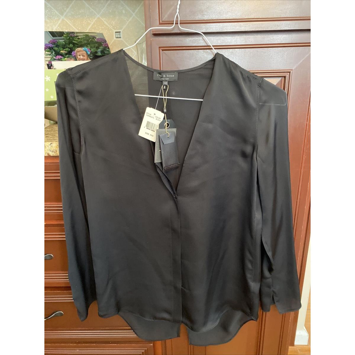 Rag Bone Women`s Black Long Sleeve Surplice V-neck Silk Blouse Size Xxs