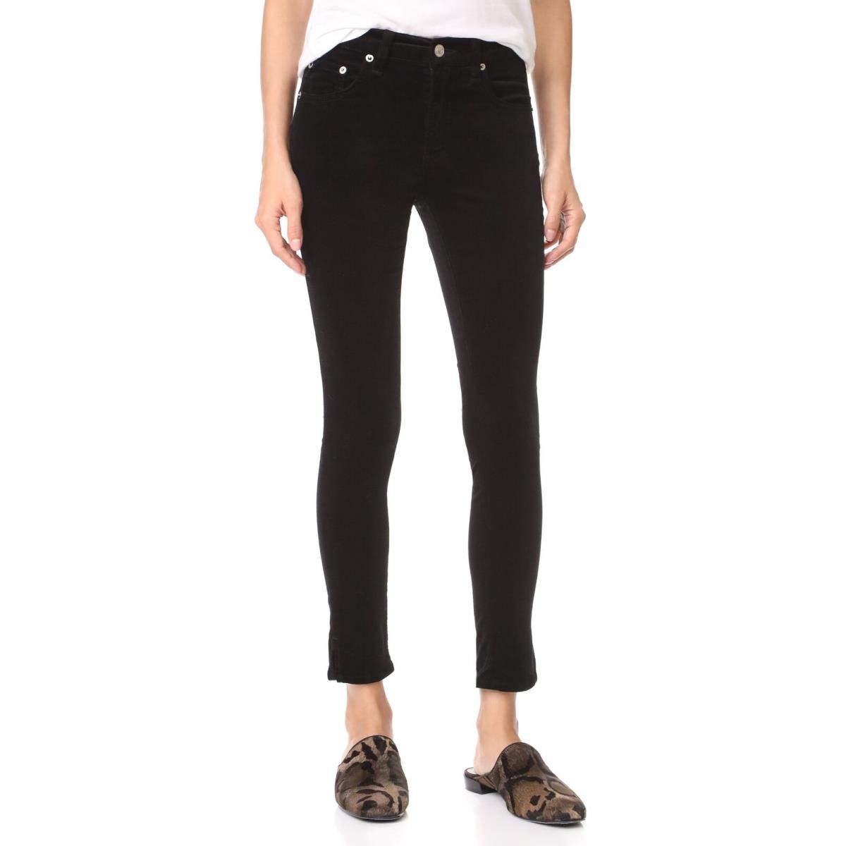 Rag Bone/jean Womens Velveteen High Rise Ankle Jeans Black 24