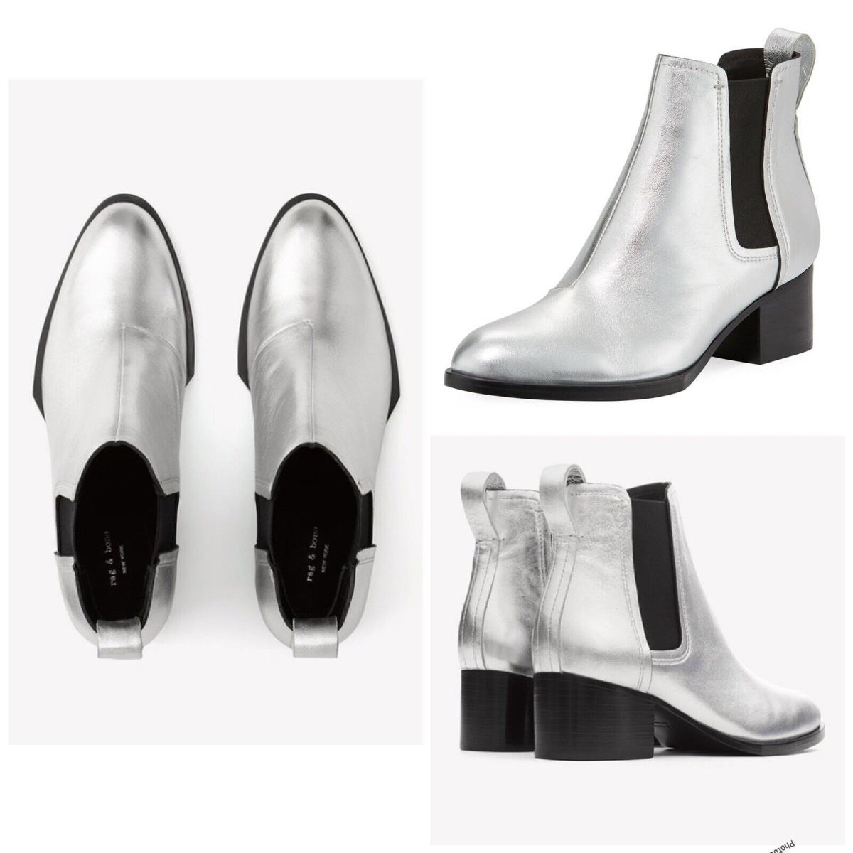 Rag Bone Walker Iii Ankle Leather Booties In Silver Size: 36.5 US 6.5