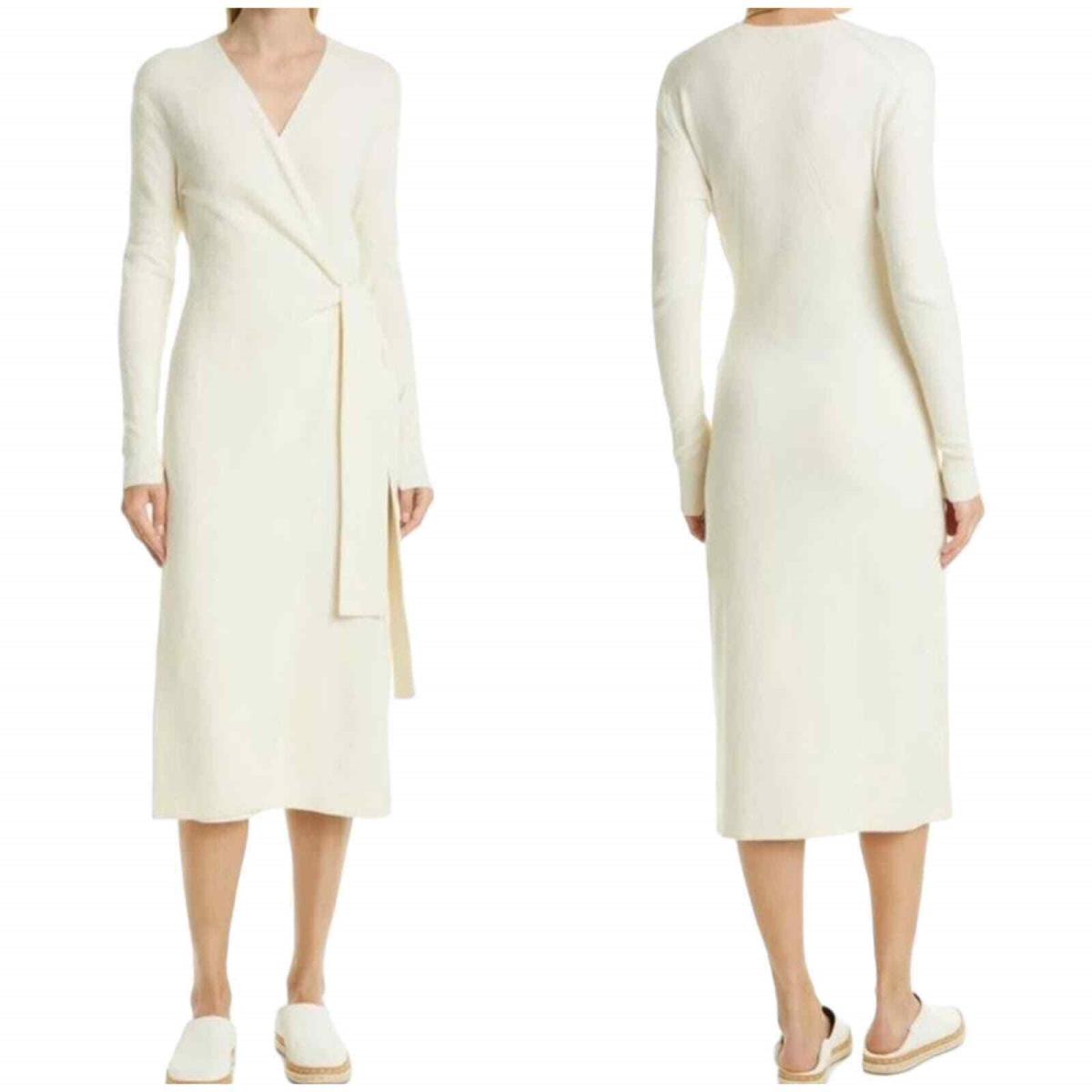 Rag Bone Celia Wool Blend Long Sleeve Wrap Midi Dress Ivory Size M