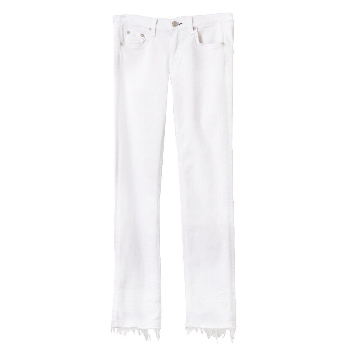 Rag Bone Women Crop Fringe Jeans Straight Leg Denim Pants White Bright