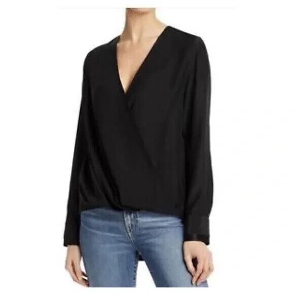 Rag Bone Smal Black Silk Dean Shirt Long Sleeve Wrap Hi-low Top Blouse