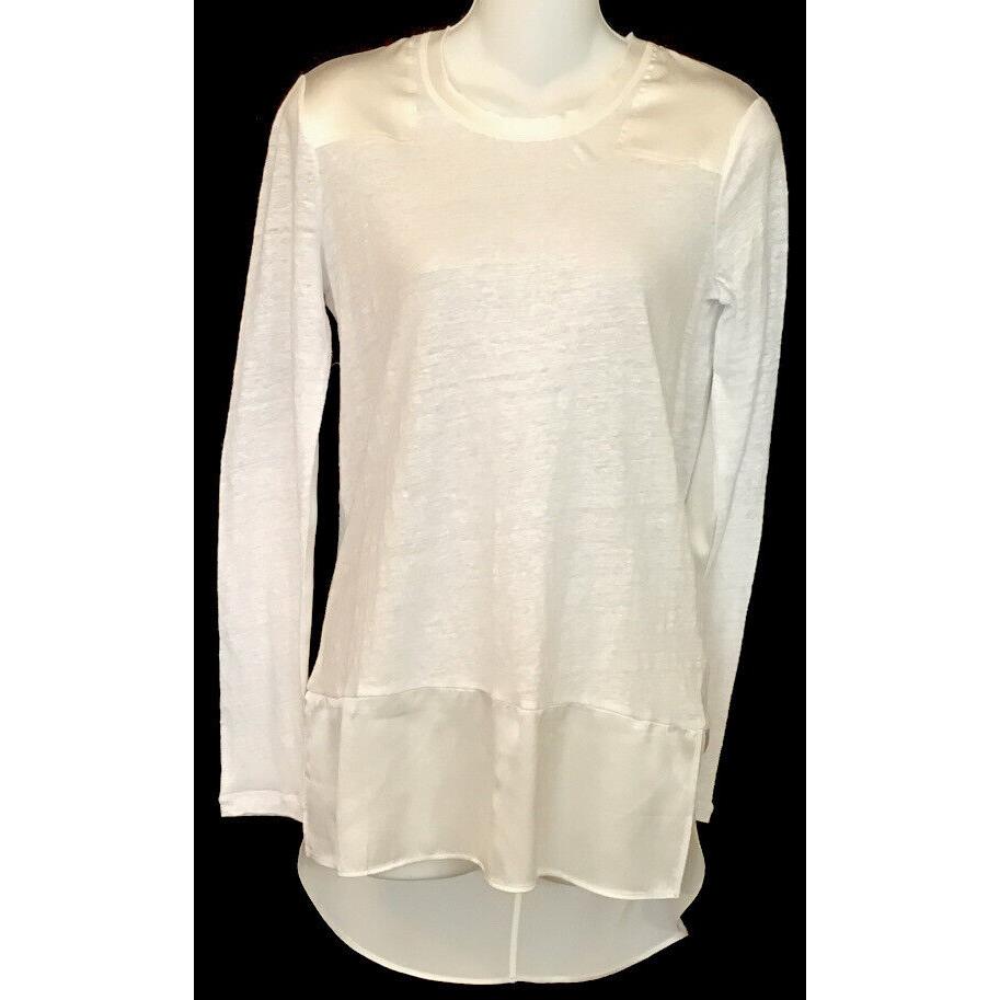 Rag Bone Top White Riley Long Sleeve Satin Trim Crew Size Xs