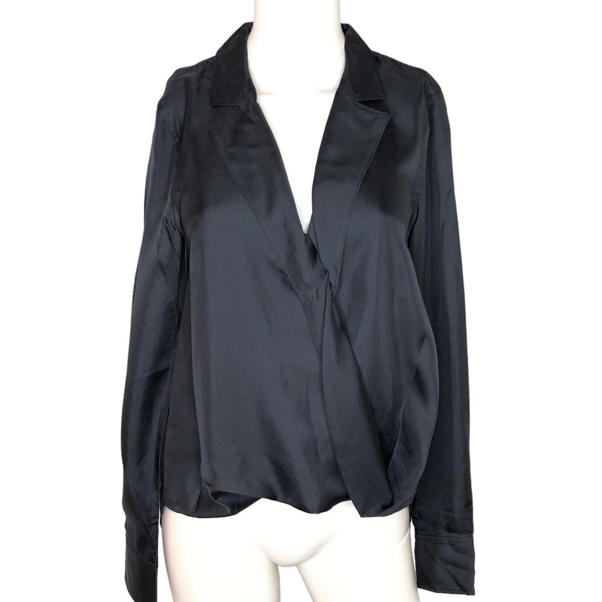 Rag Bone Womens Dean Shirt Size Small Silk Blouse Black Hi Low Hem