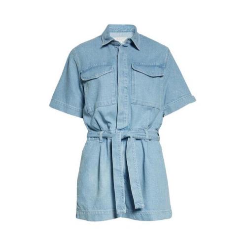 Rag Bone Belted Denim Utility Tie Waist Denim Romper Size XL/100%AUTHENTIC