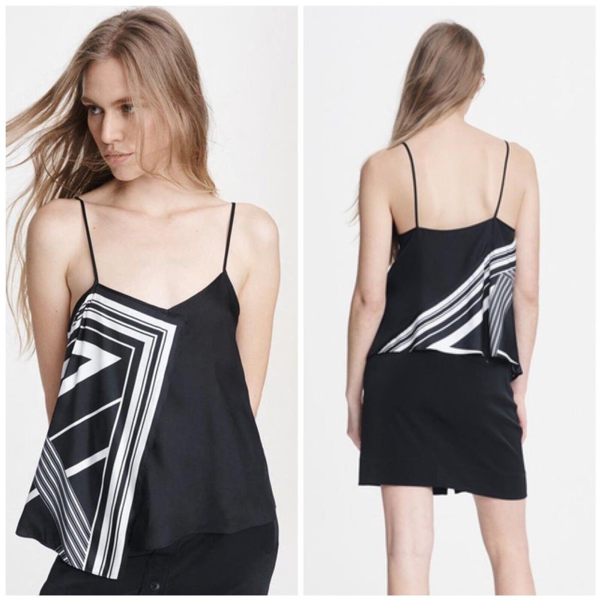 Rag Bone Isadora Silk Cami In Black /white Size: 2