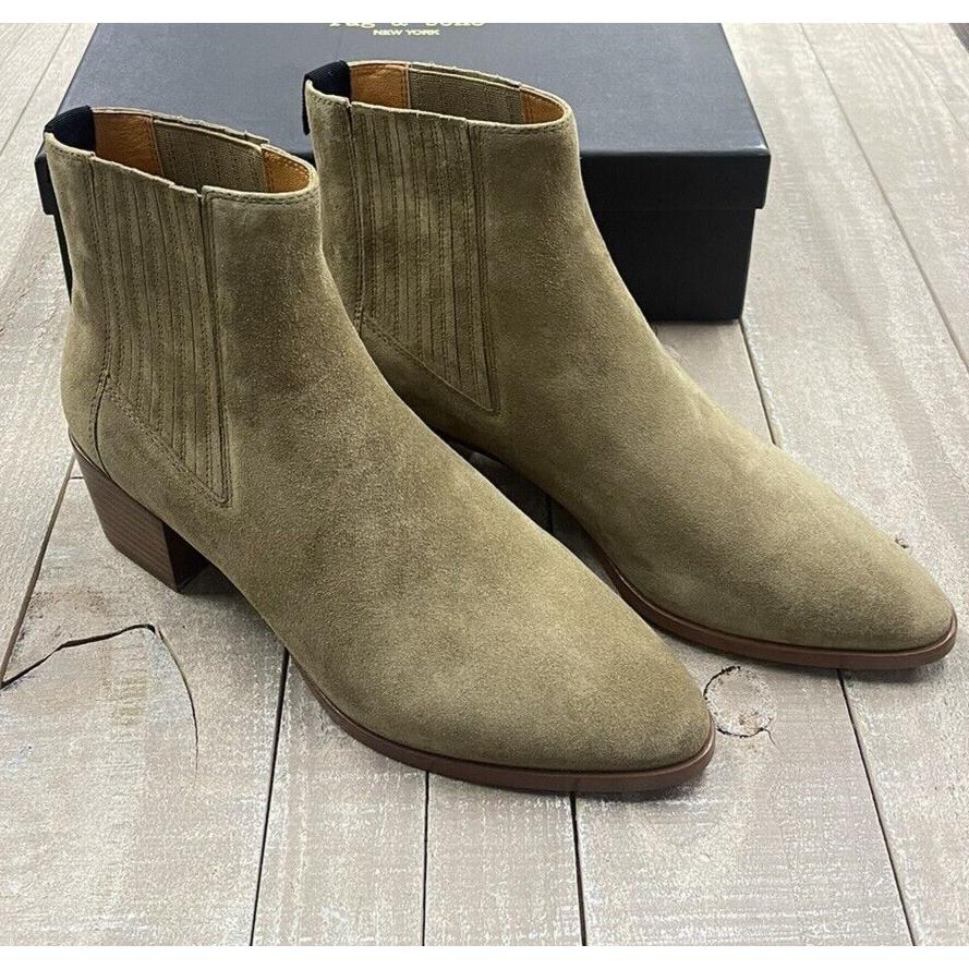 Rag Bone Rover Leather Boots In Olive Suede Size: 37 US 7