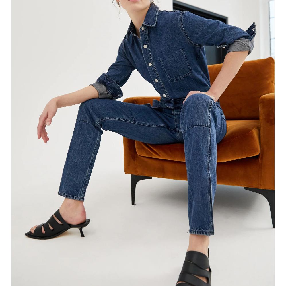 Rag Bone Szm Mia Long Sleeve Belted Denim Jumpsuit Vincent