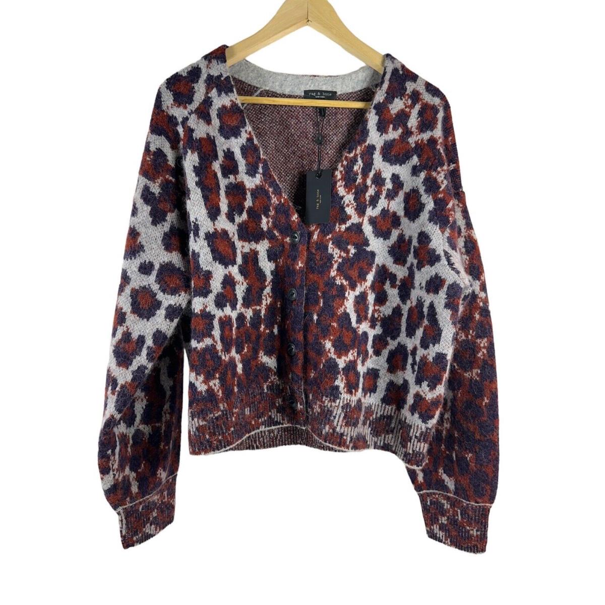 Rag Bone Sarah Cardigan Buttons Alpaca Blend Jacquard Leopard Large