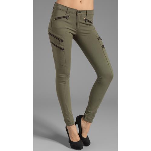 Rag Bone L69015 Women`s Green Army Lariat Cargo Biker Skinny Jeans Size 28